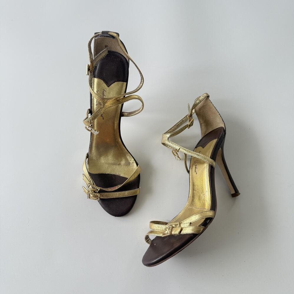 Baby Phat Sandals Womens Size 8 Gold Strappy Ankle Buckle Stiletto Heel